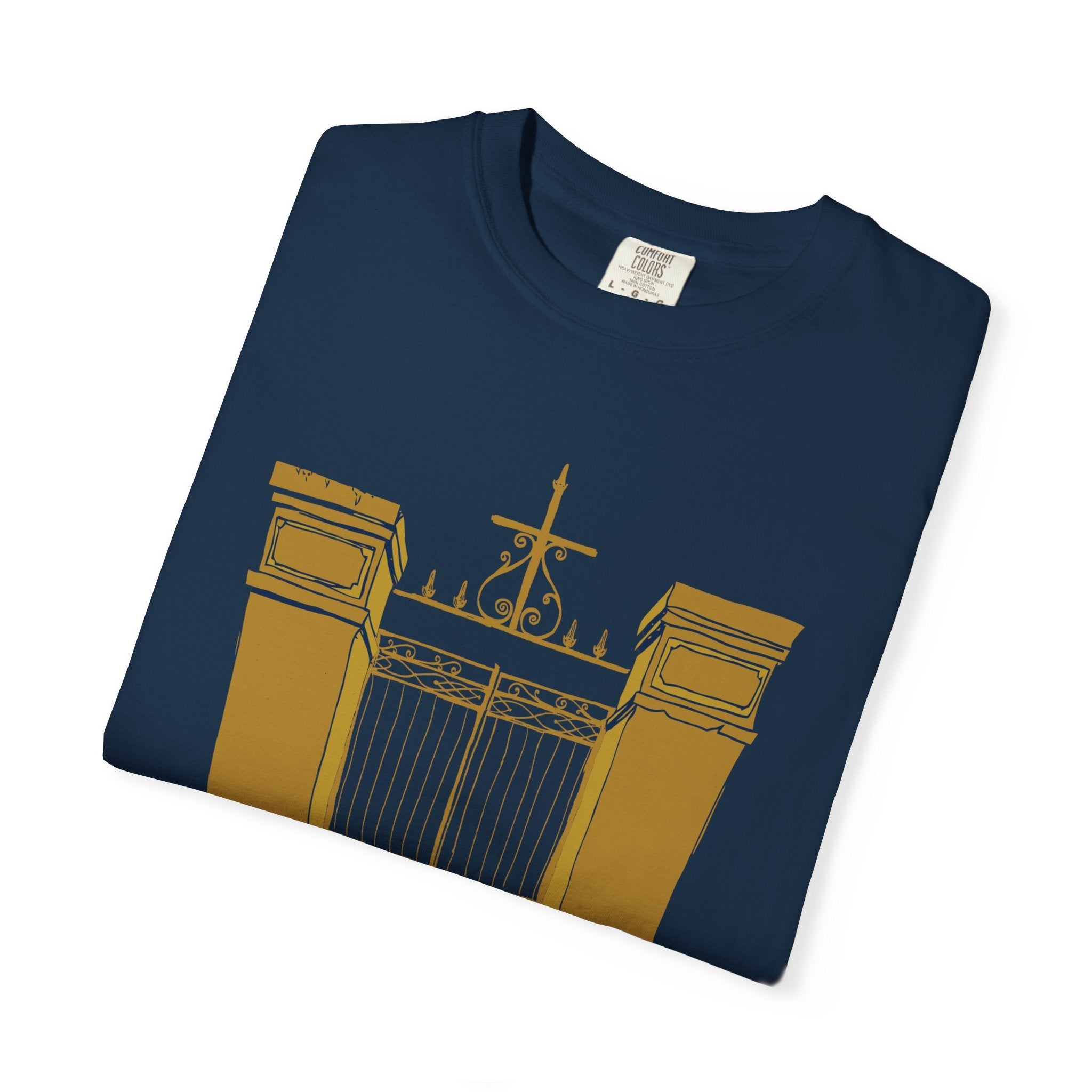 St. Louis Cemetery No. 1 Gate T-Shirt in Navy and Gold