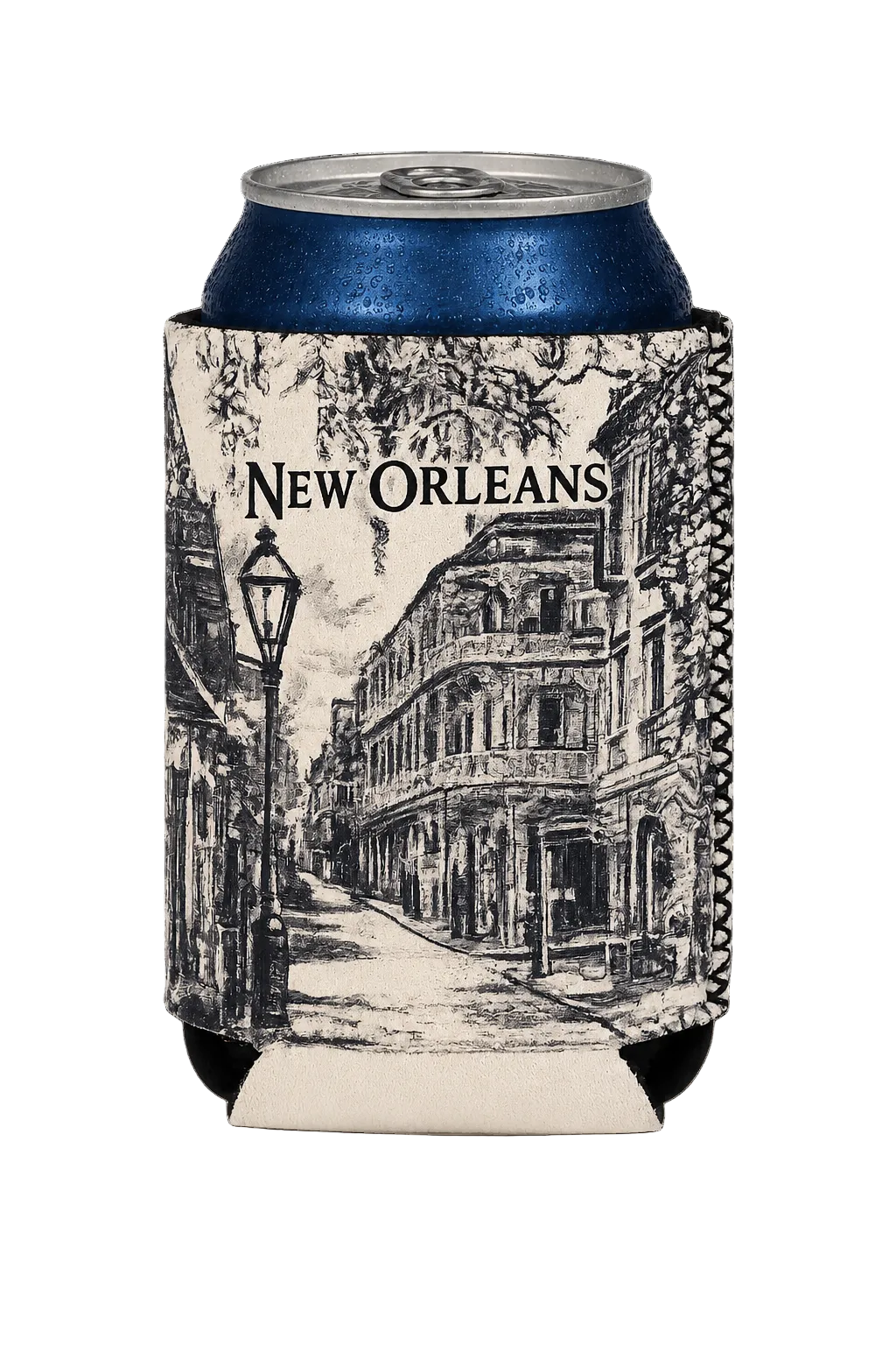 Can cooler with New Orleans-themed design on a white background