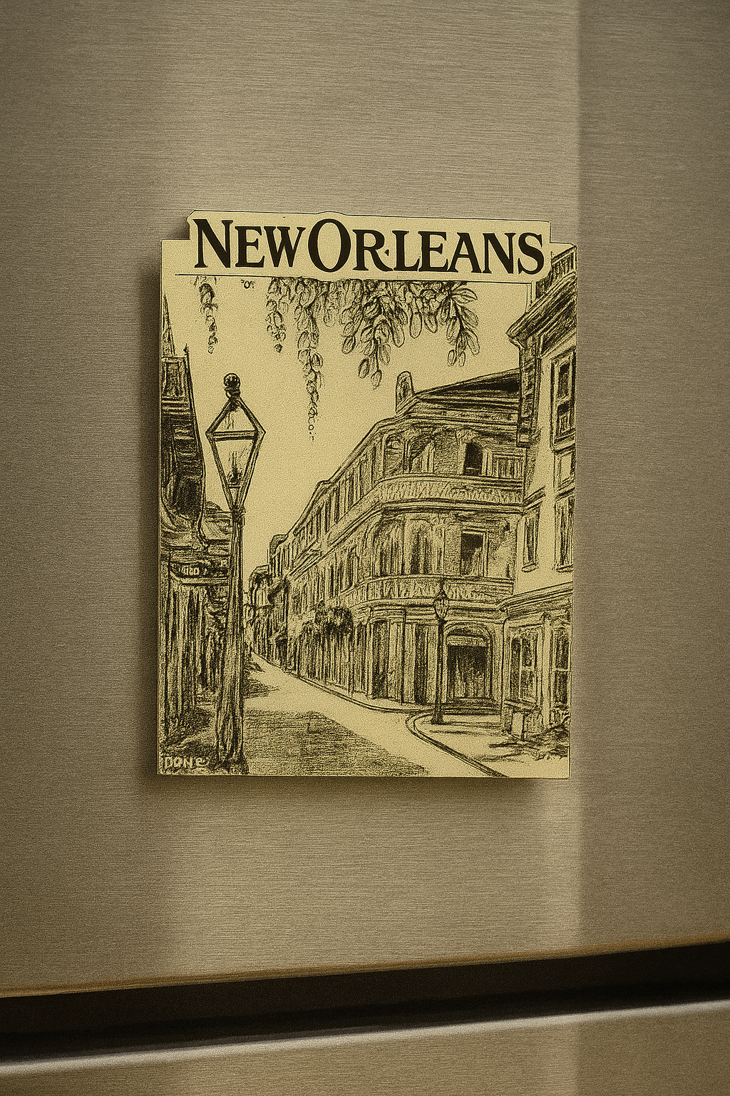 New Orleans Street Scene Wood Raised Magnet