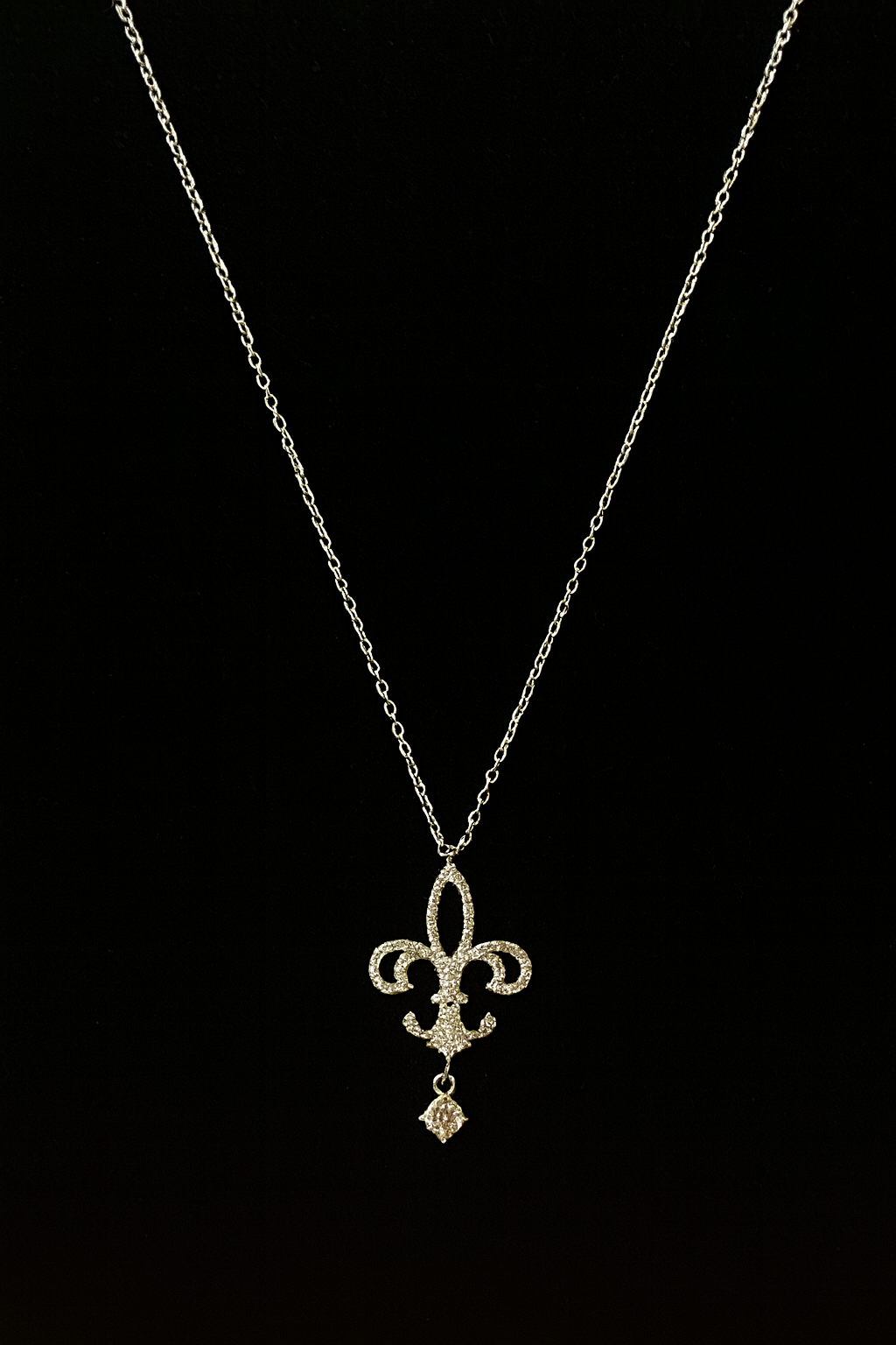 Fleur de Lis Drop Necklace with Crystals