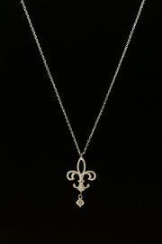 Fleur de Lis Drop Necklace with Crystals