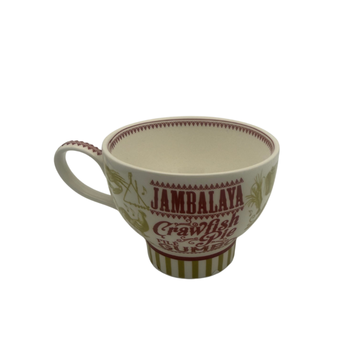 Mug with 'Jambalaya Crawfish & Gumbo' text on a white background