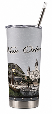 New Orleans Cathedral Travel Blue Tumbler with Straw