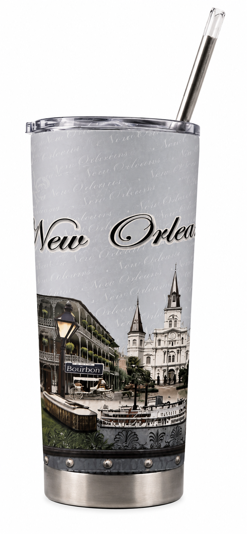 New Orleans Cathedral Travel Blue Tumbler with Straw
