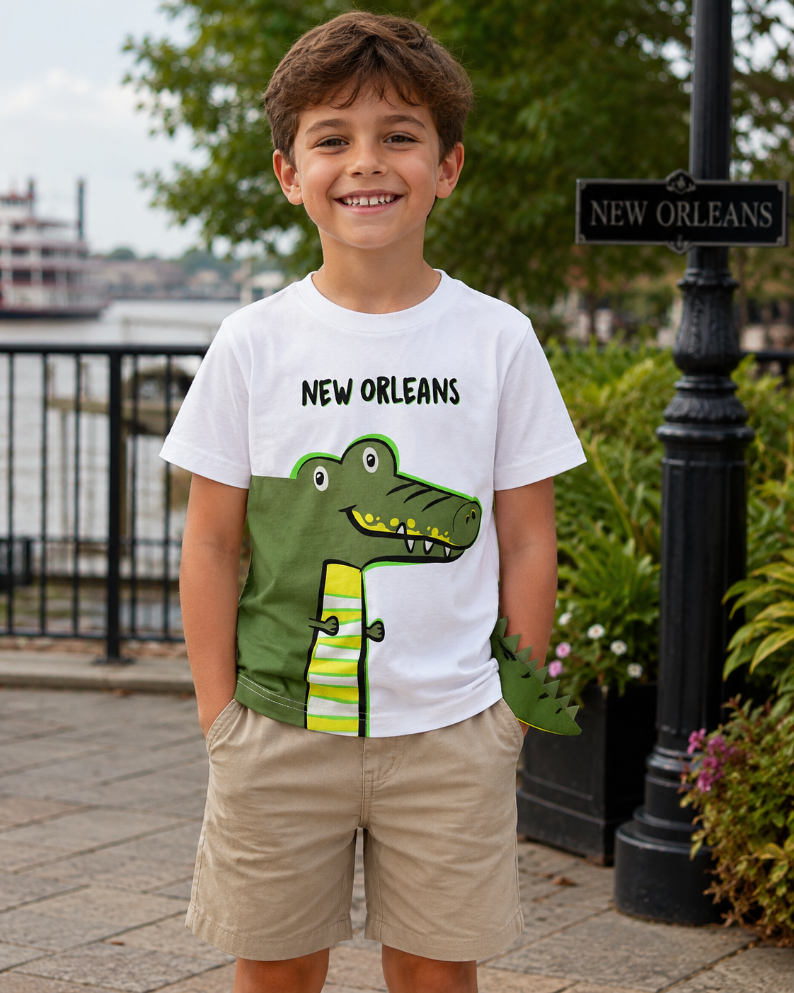Kids New Orleans Alligator Tail T-Shirt – Green Scales