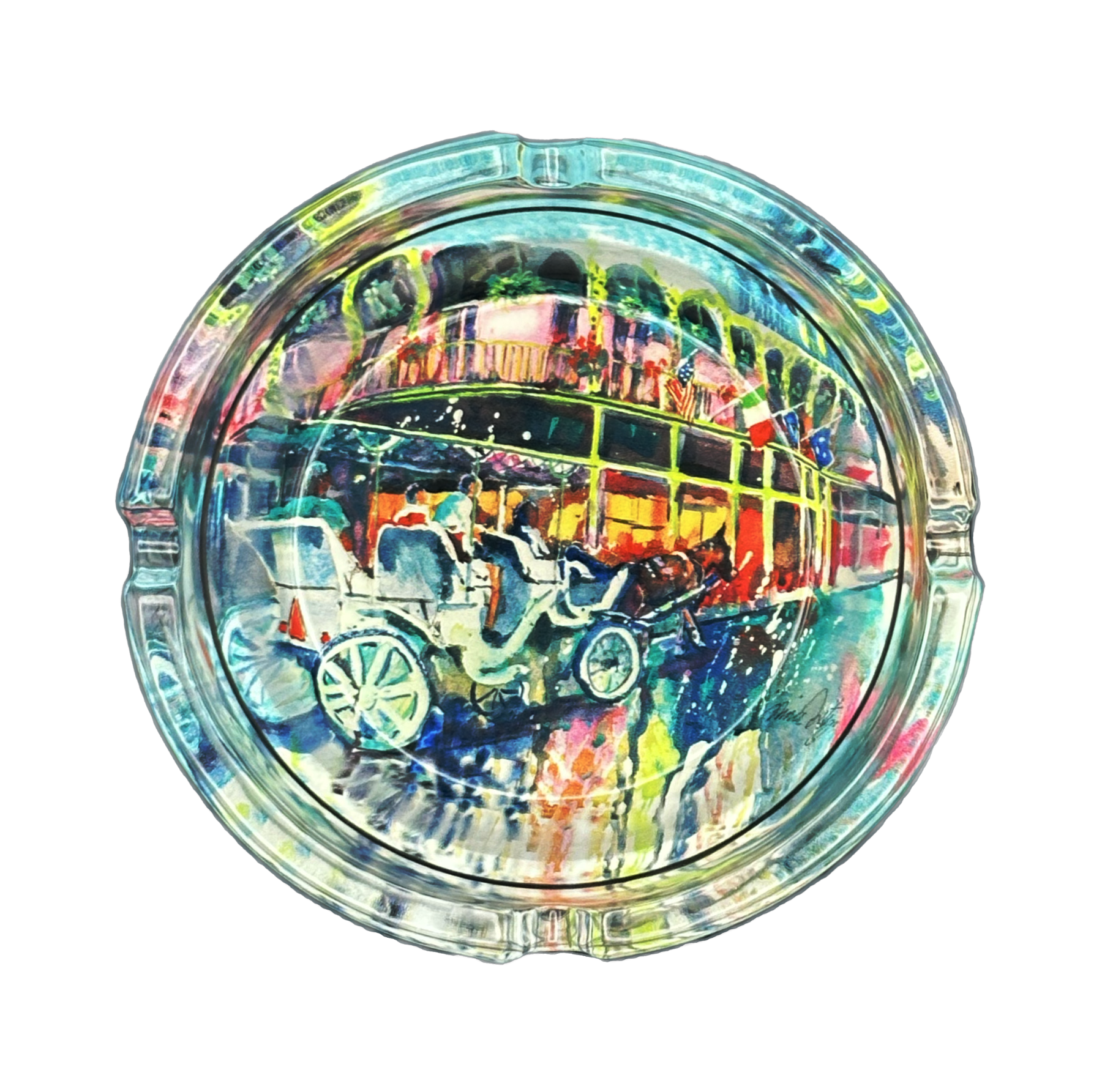 Horse and Buggy Glass Ashtray
