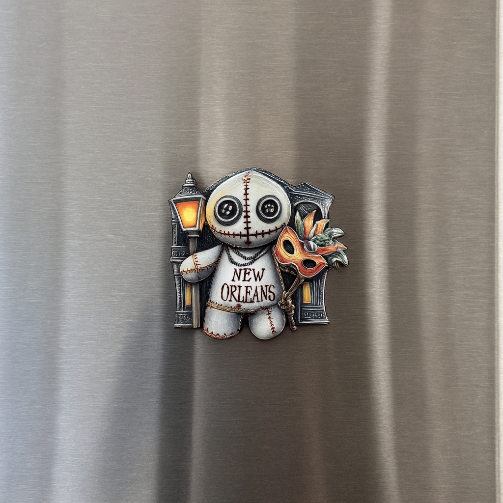 Voodoo Doll with Streetlight and Mardi Gras Mask Magnet