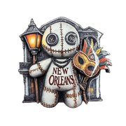 Voodoo Doll with Streetlight and Mardi Gras Mask Magnet