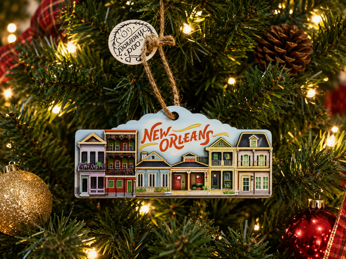 2-Sided New Orleans Row House Wooden Ornament