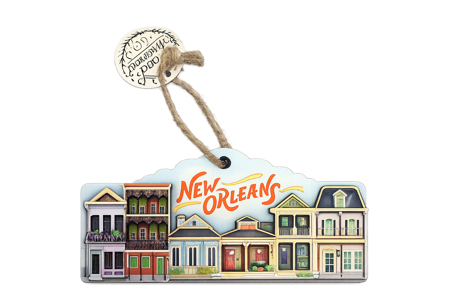 2-Sided New Orleans Row House Wooden Ornament