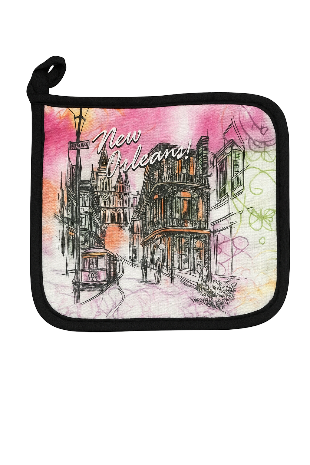 Colorful New Orleans French Quarter Street Scene Pot Holder 134