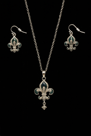 Antique Blue Fleur de Lis Necklace and Earring Set