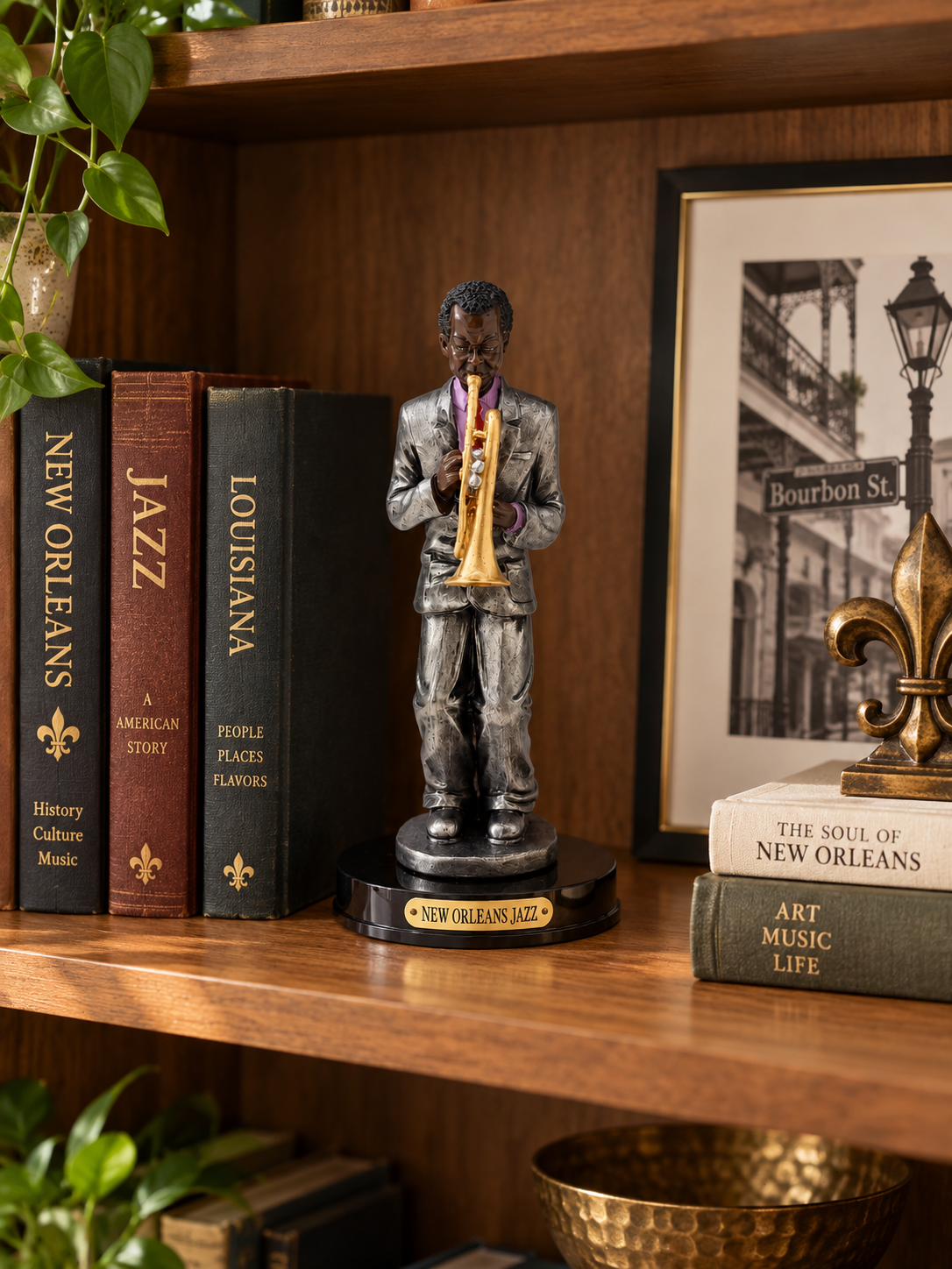Standing Silver Suit New Orleans Jazz Trumpet Player Figurine