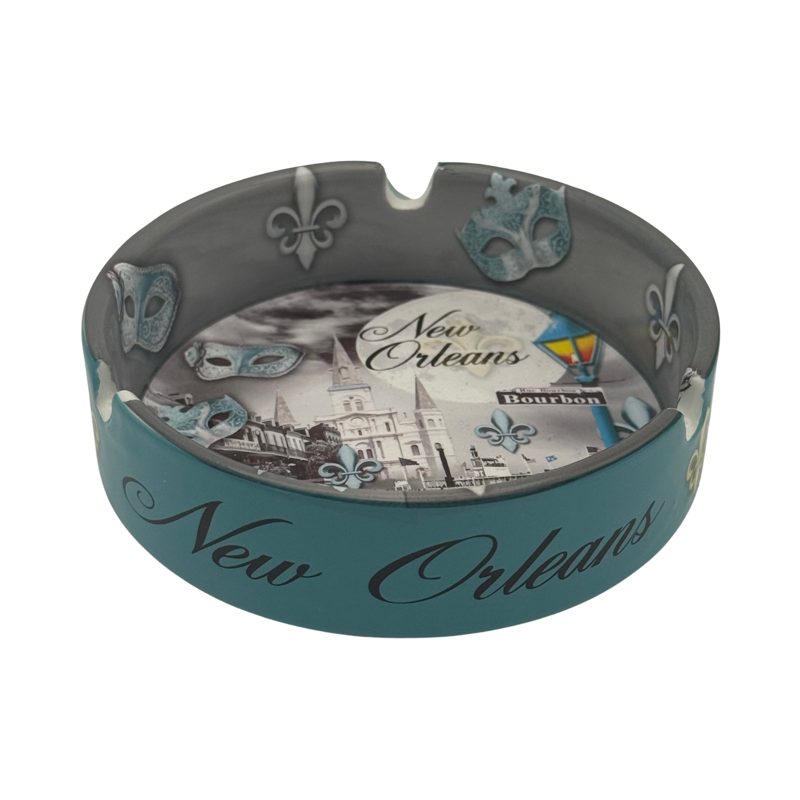 New Orleans Balcony Ceramic Ashtray with Bourbon Street & Fleur-de-Lis Design