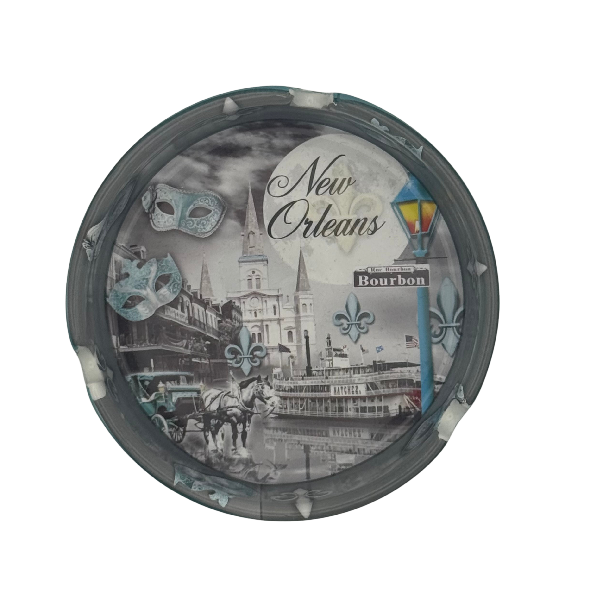 New Orleans Balcony Ceramic Ashtray with Bourbon Street & Fleur-de-Lis Design