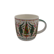 Crockin’ Around the Christmas Tree mug with dancing green alligators, colorful gifts, and festive Louisiana holiday artwork