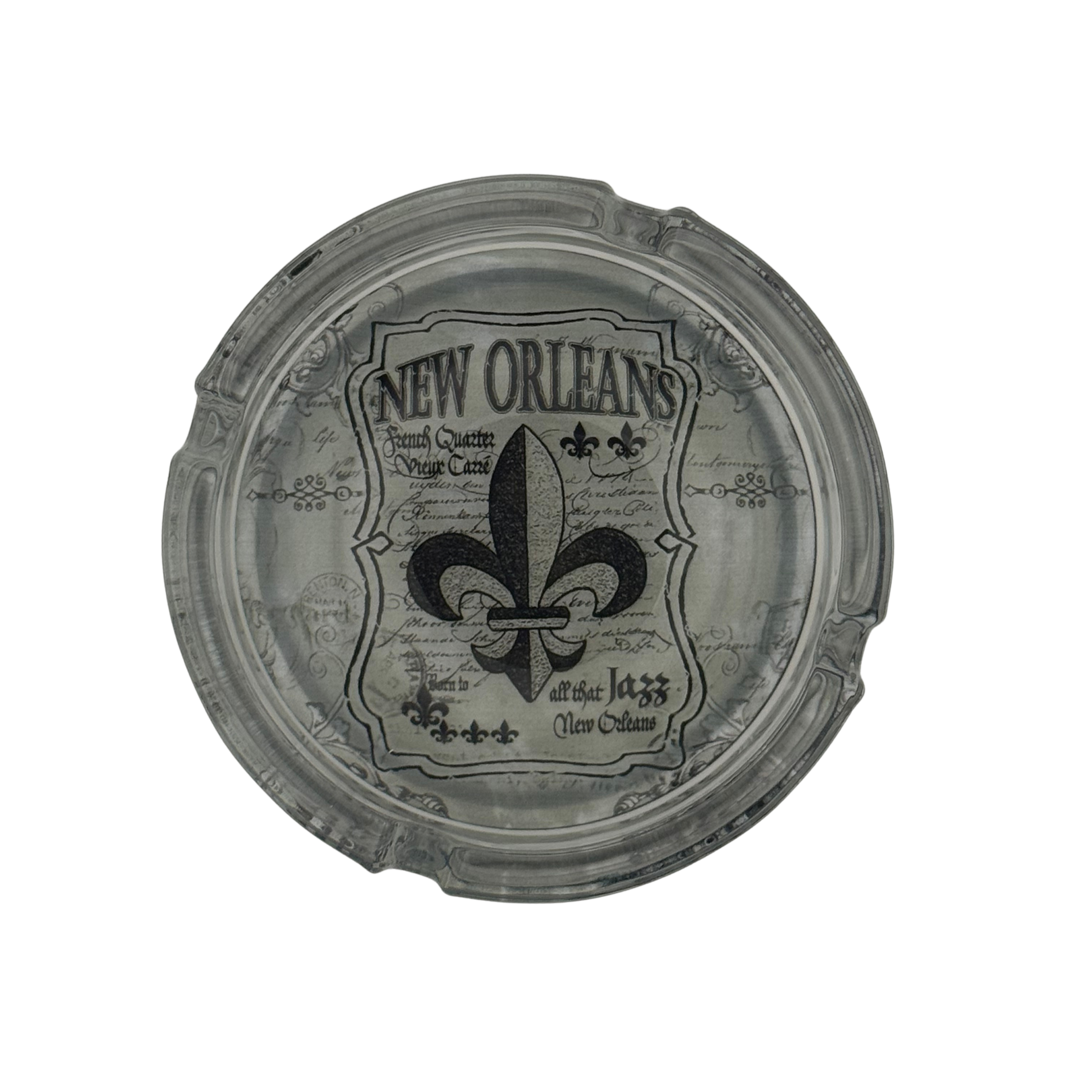 New Orleans Gray Fleur-de-Lis Glass Ashtray
