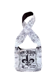 Fleur de Lis Beaded Black White Shoulder Bag