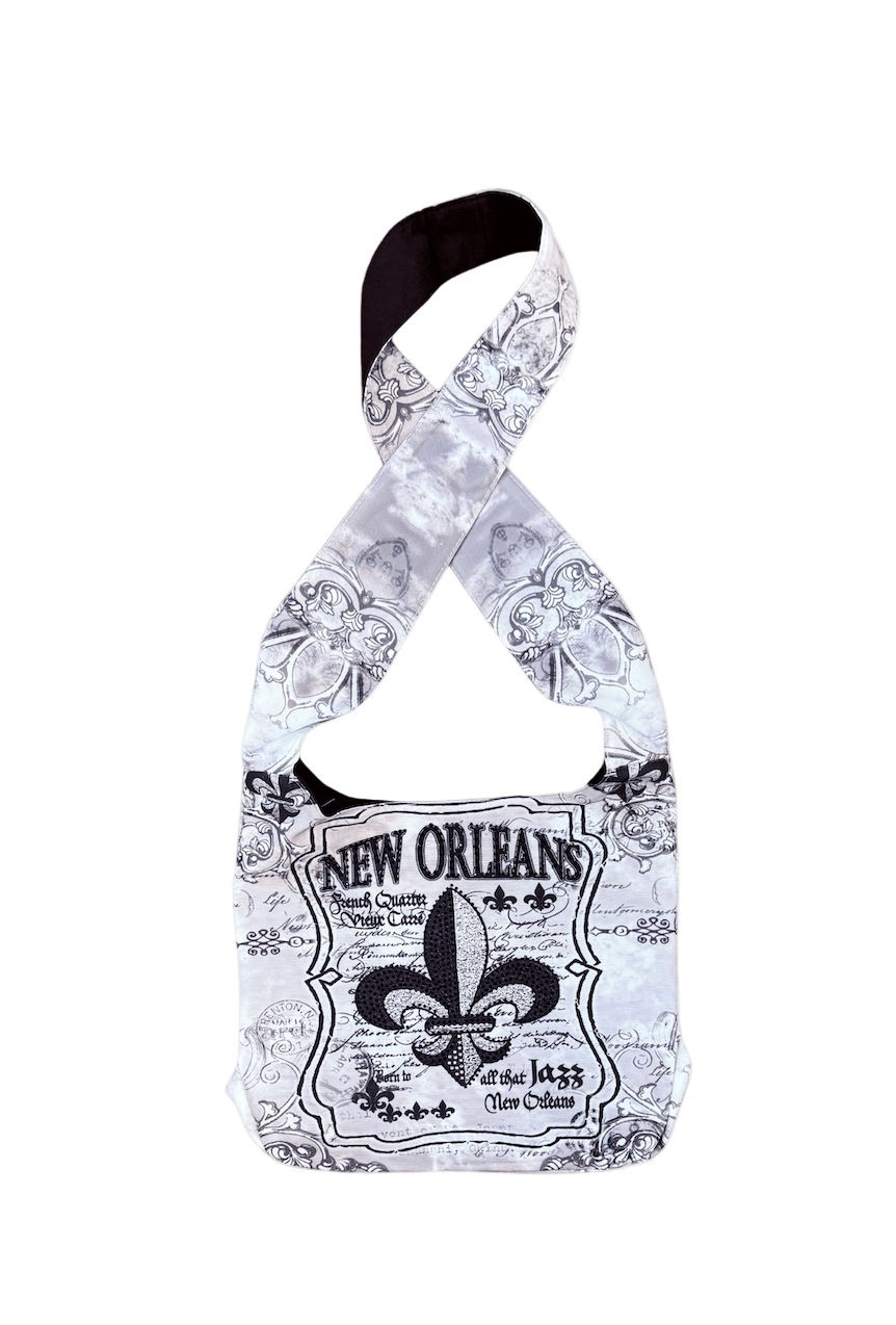 Fleur de Lis Beaded Black White Shoulder Bag