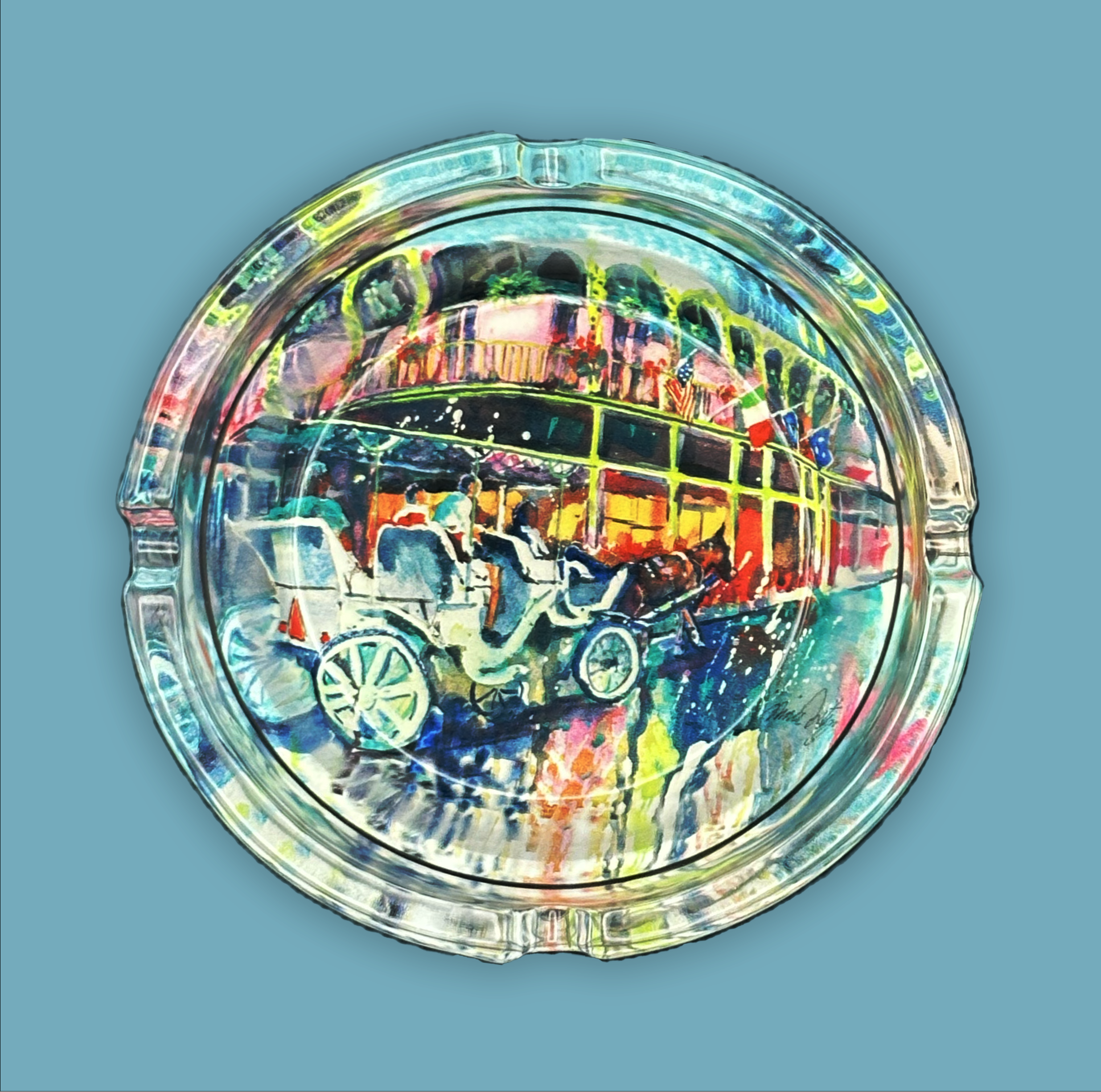 Horse and Buggy Glass Ashtray