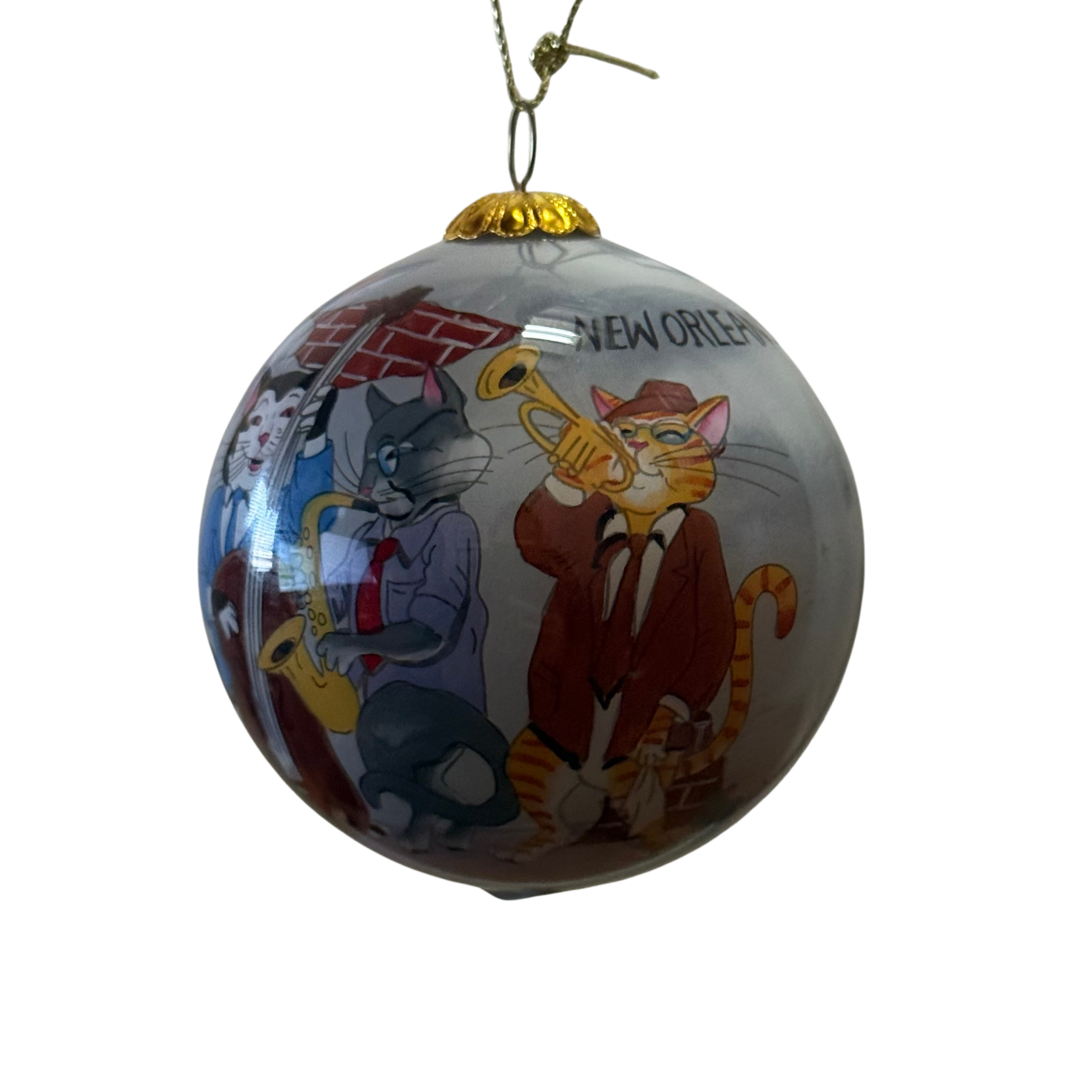 Jazzy Cats New Orleans Glass Ornament in a Red Velvet Box
