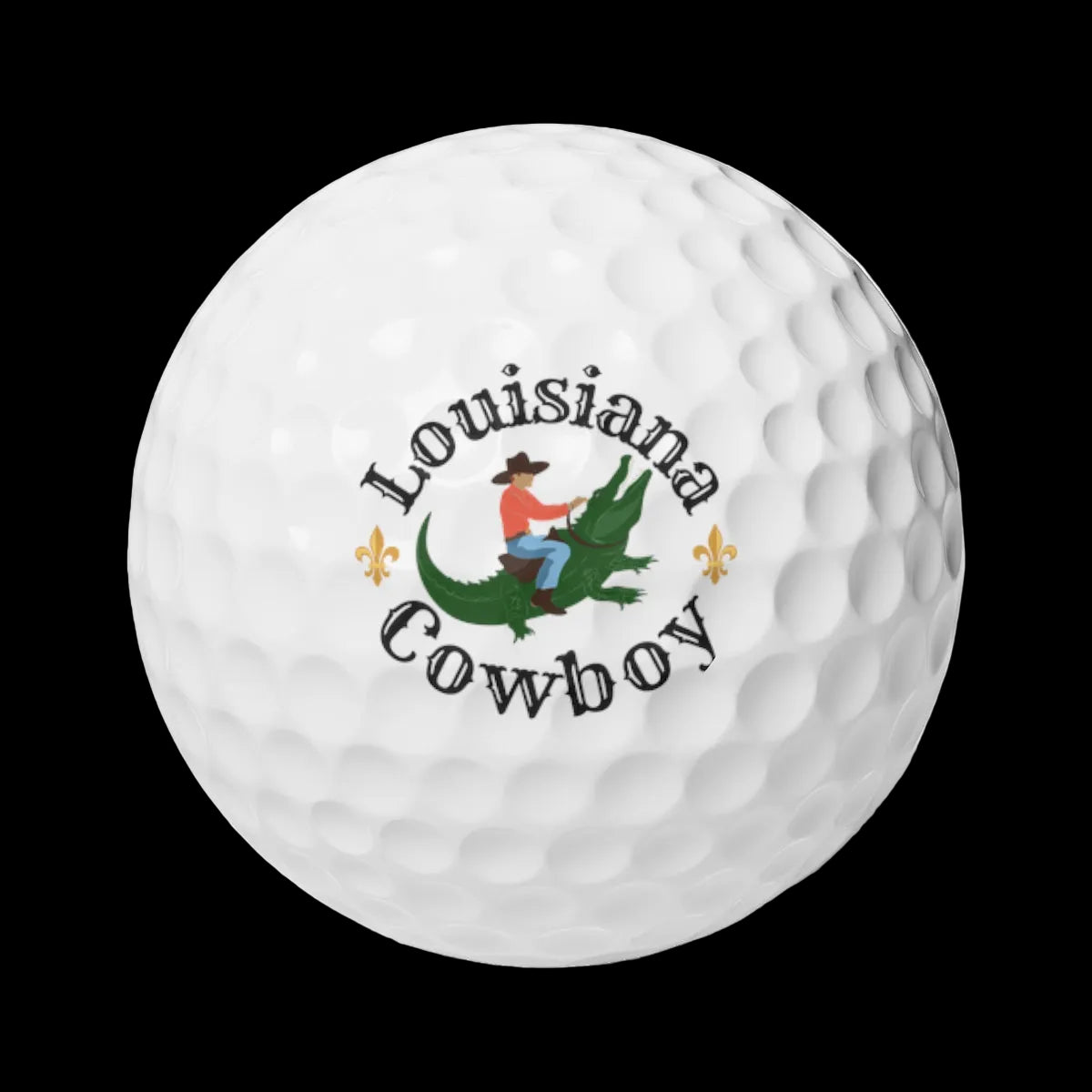 Golf ball with 'Louisiana Cowboy' design on a white background