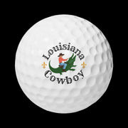 Golf ball with 'Louisiana Cowboy' design on a white background