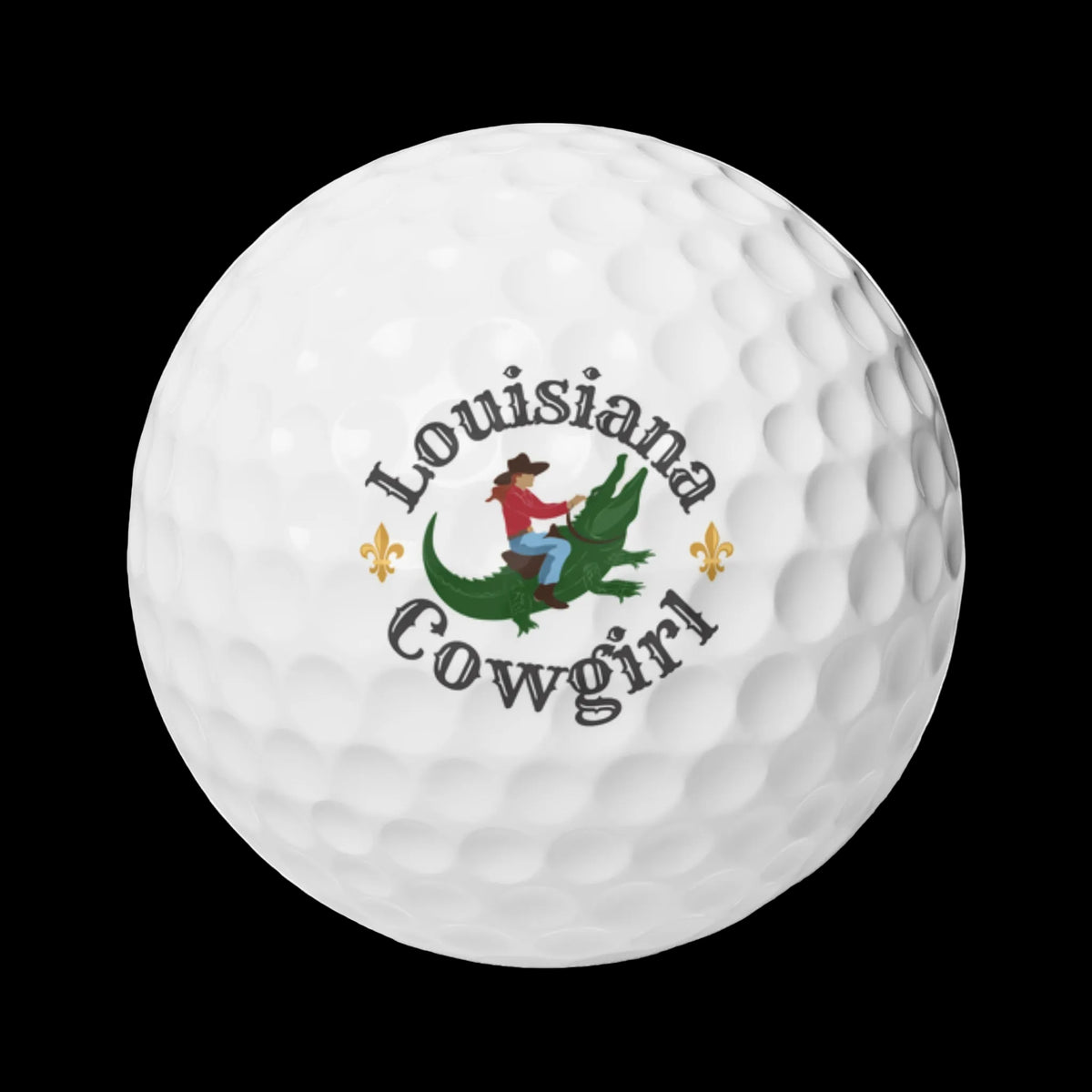 White golf ball with a black logo on a white background