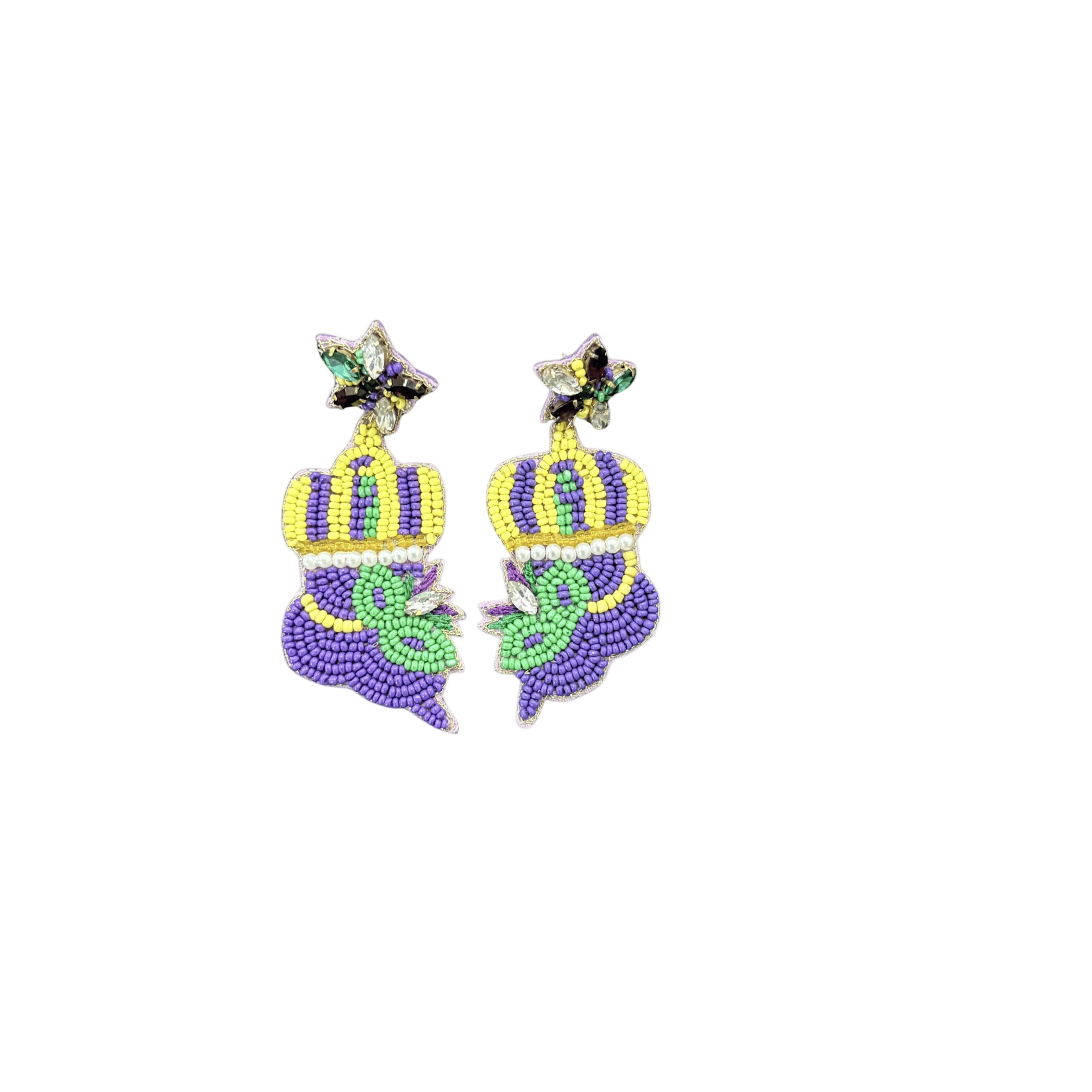 Mardi Gras Beaded CROWN Earrings EA21065