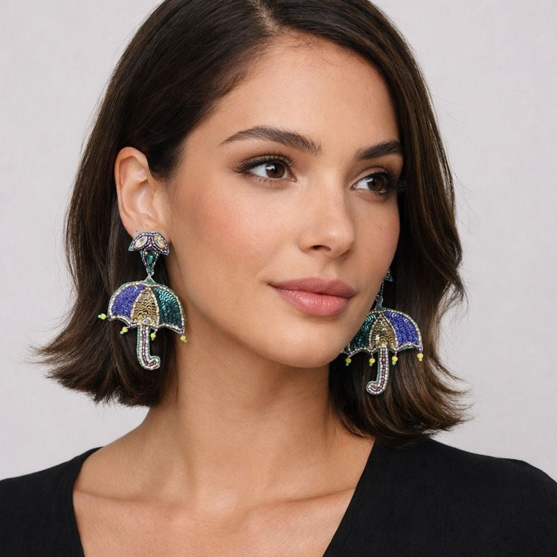 Mardi Gras Beaded Umbrella Earrings EA21157