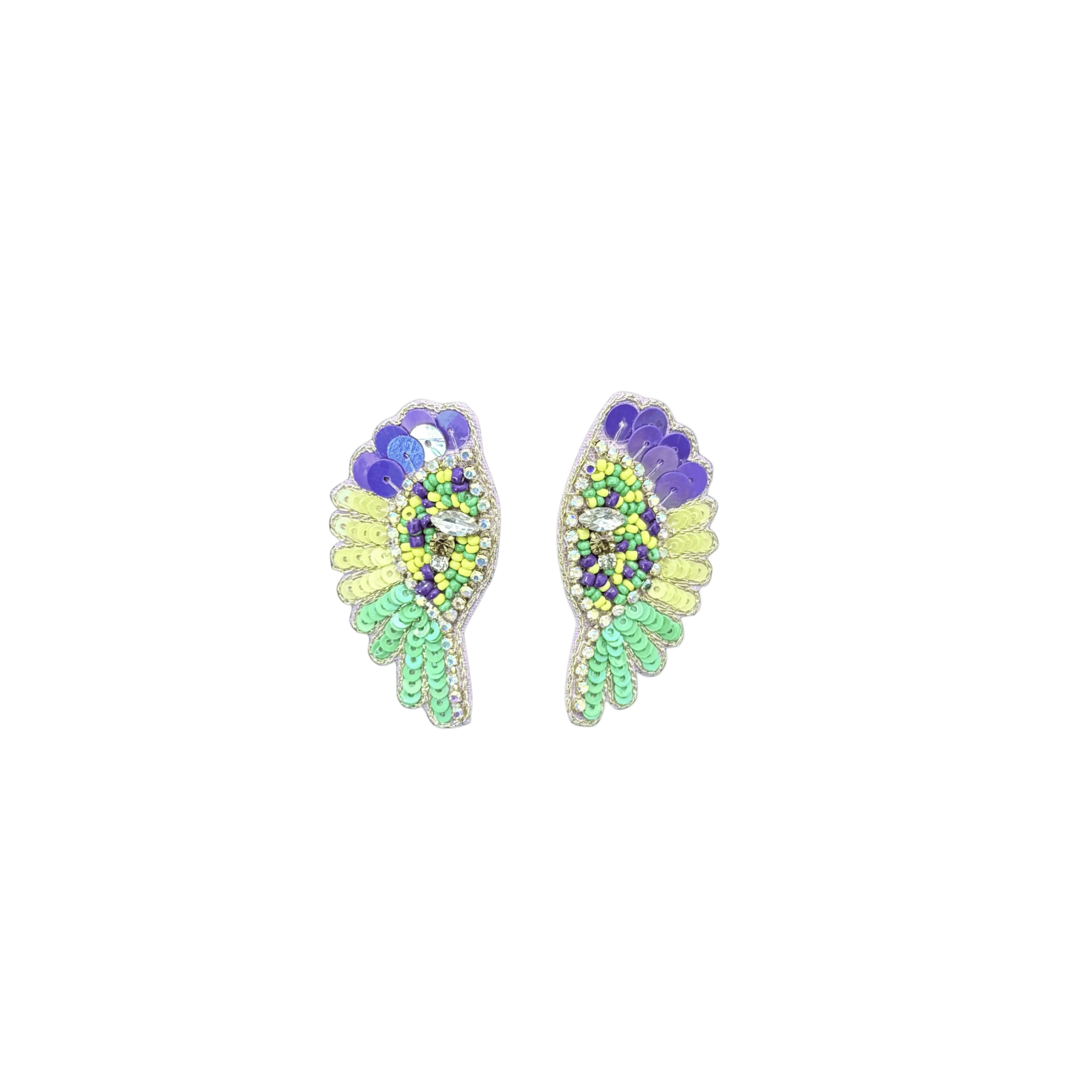 Mardi Gras Beaded WING Earrings EA21072