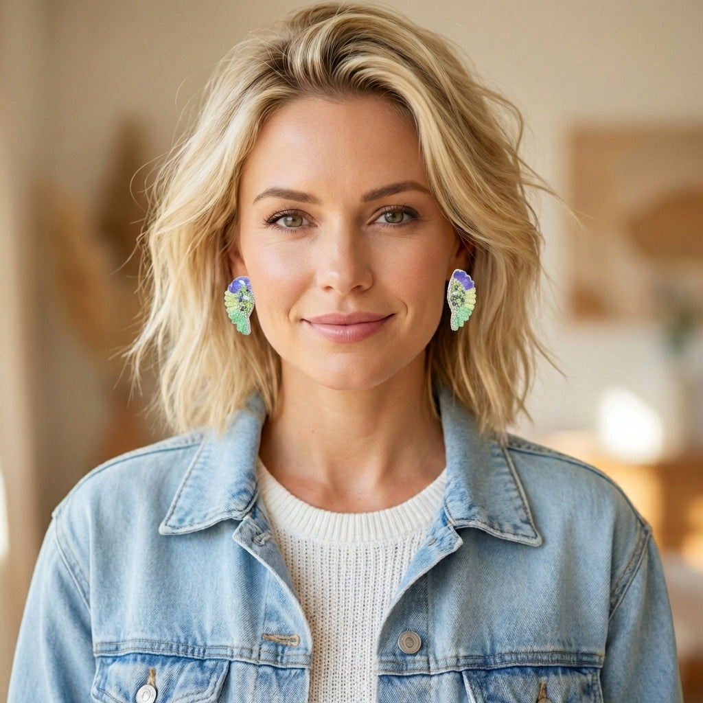 Mardi Gras Beaded WING Earrings EA21072