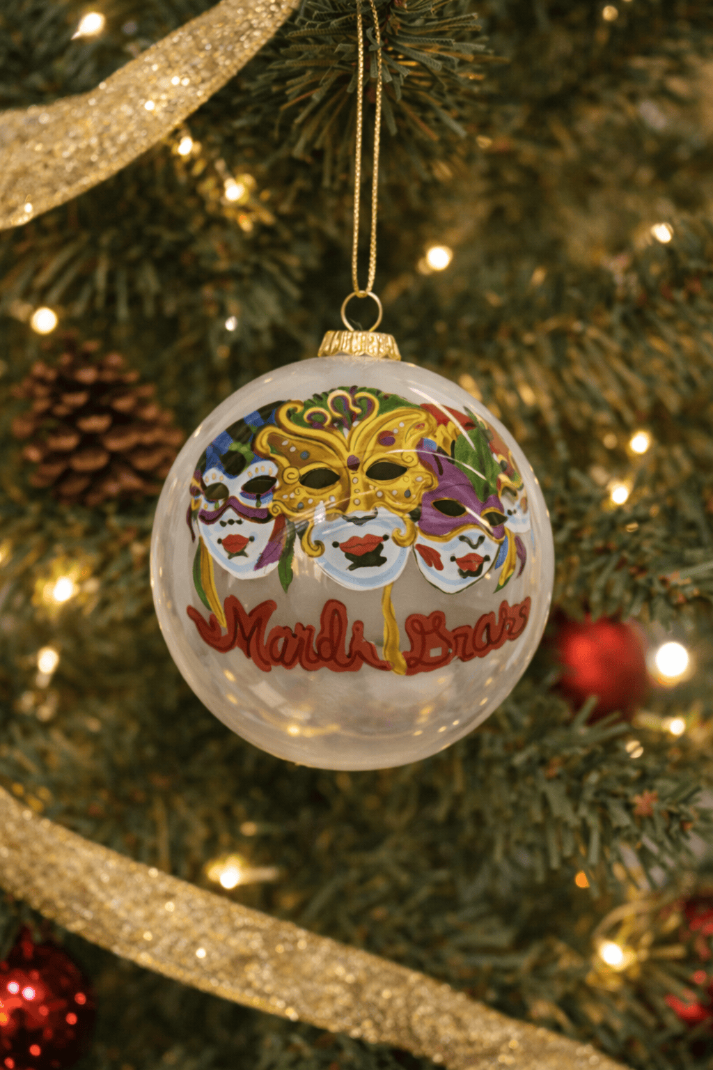 Mardi Gras Mask Glass Ornament with Red Velvet Box OR 6