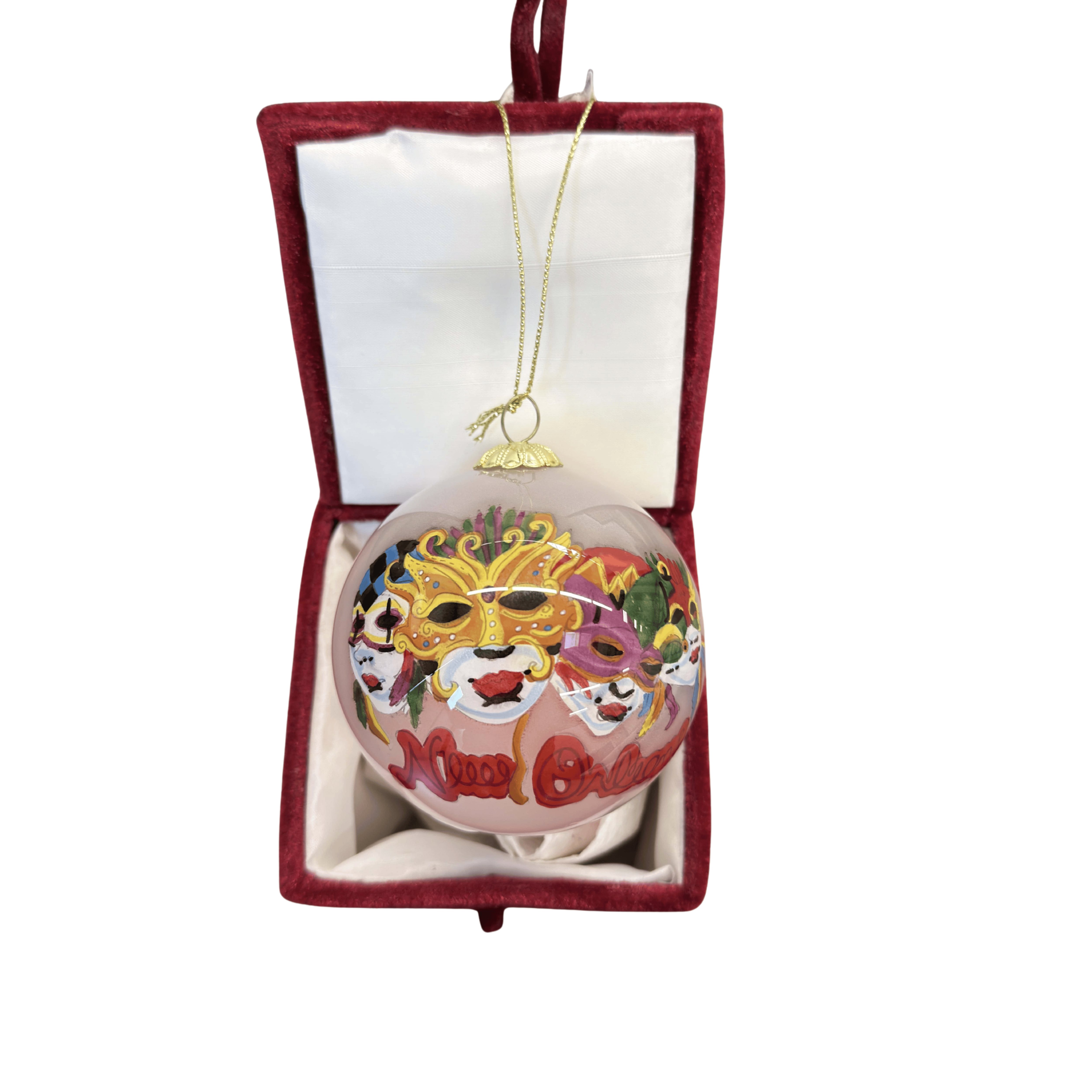 Mardi Gras Mask Glass Ornament with Red Velvet Box OR 6