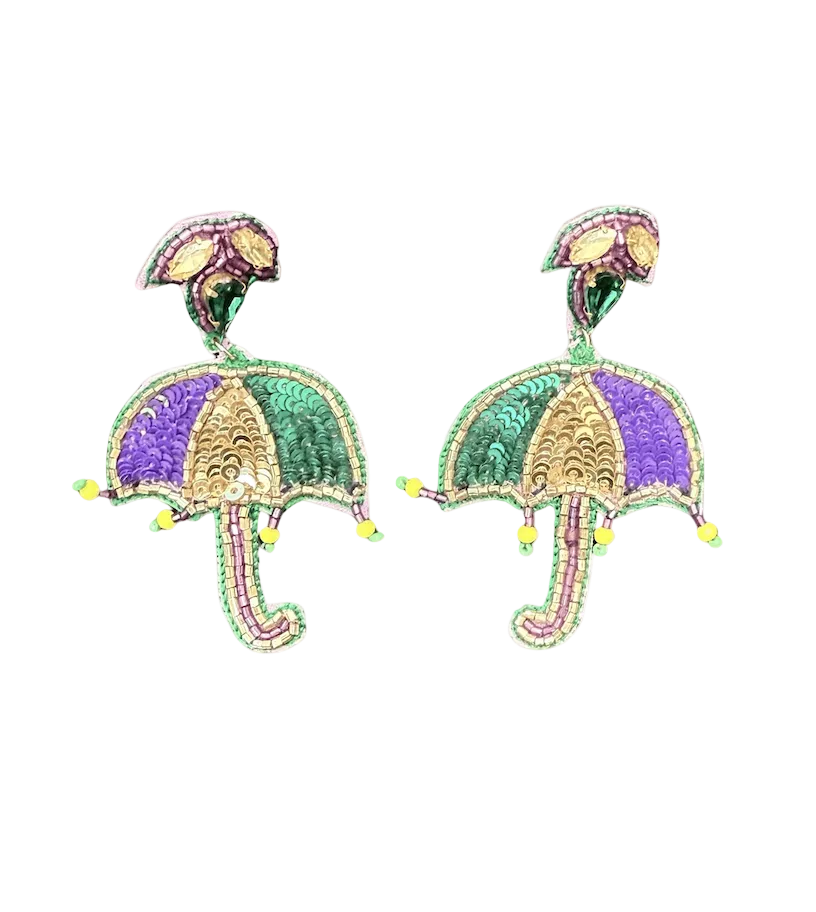 Mardi Gras Beaded Umbrella Earrings EA21157