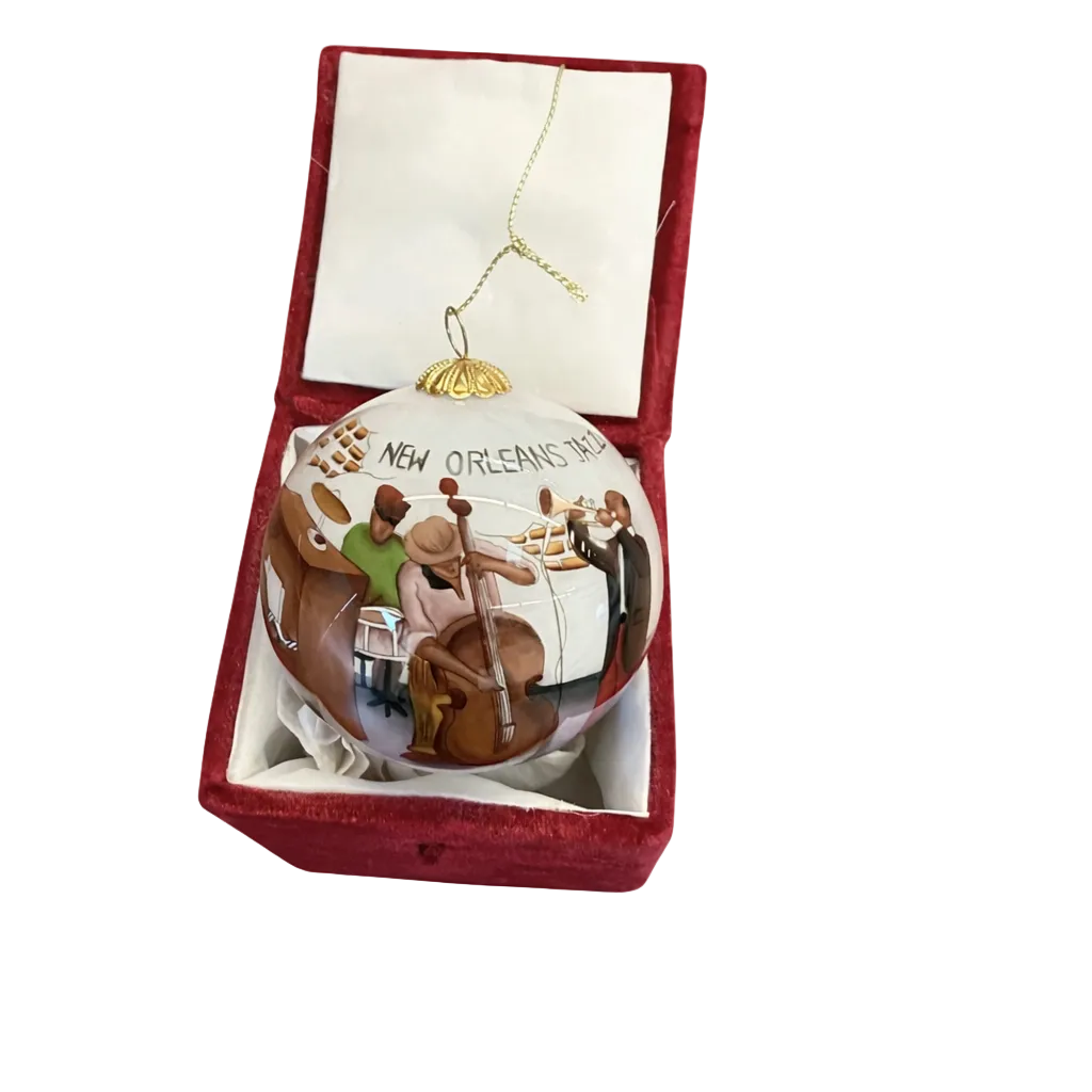 New Orleans Jazz Band Glass Ornament in Red Velvet Box (OR5)