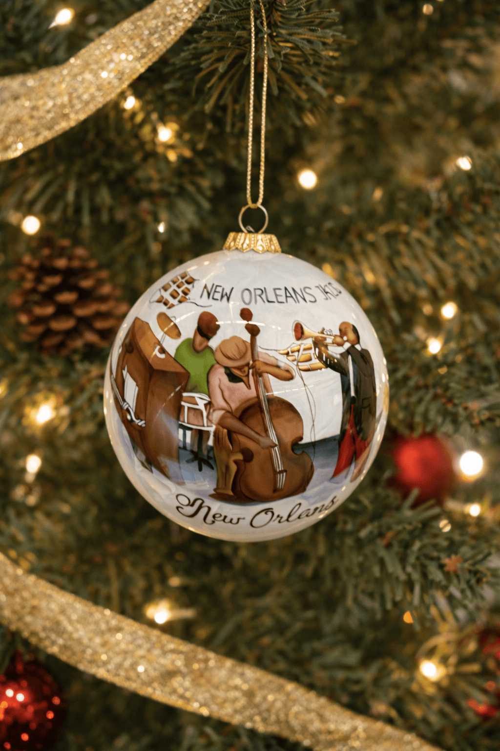 New Orleans Jazz Band Glass Ornament in Red Velvet Box (OR5)