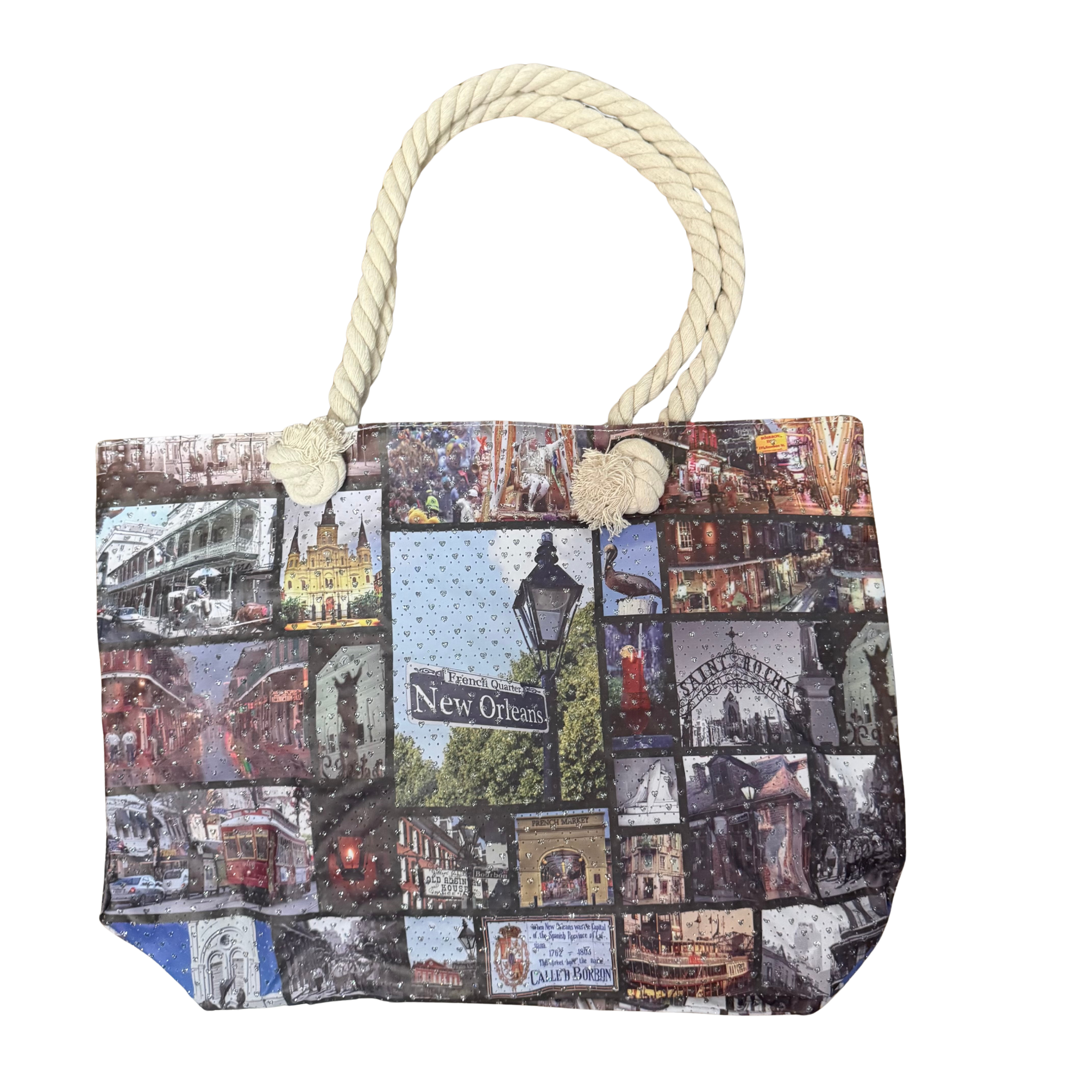 New Orleans French Quarter Collage Rope Handle Tote Bag