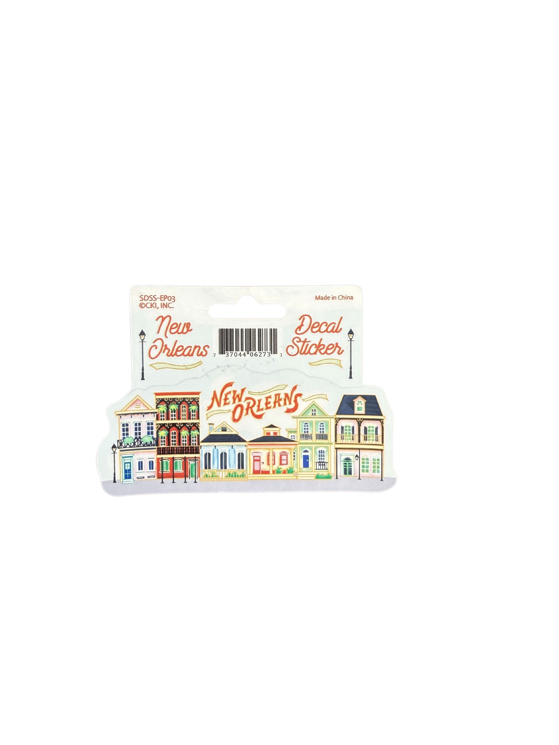 New Orleans Row Houses vinyl sticker with colorful Creole cottages and French Quarter–style houses.
