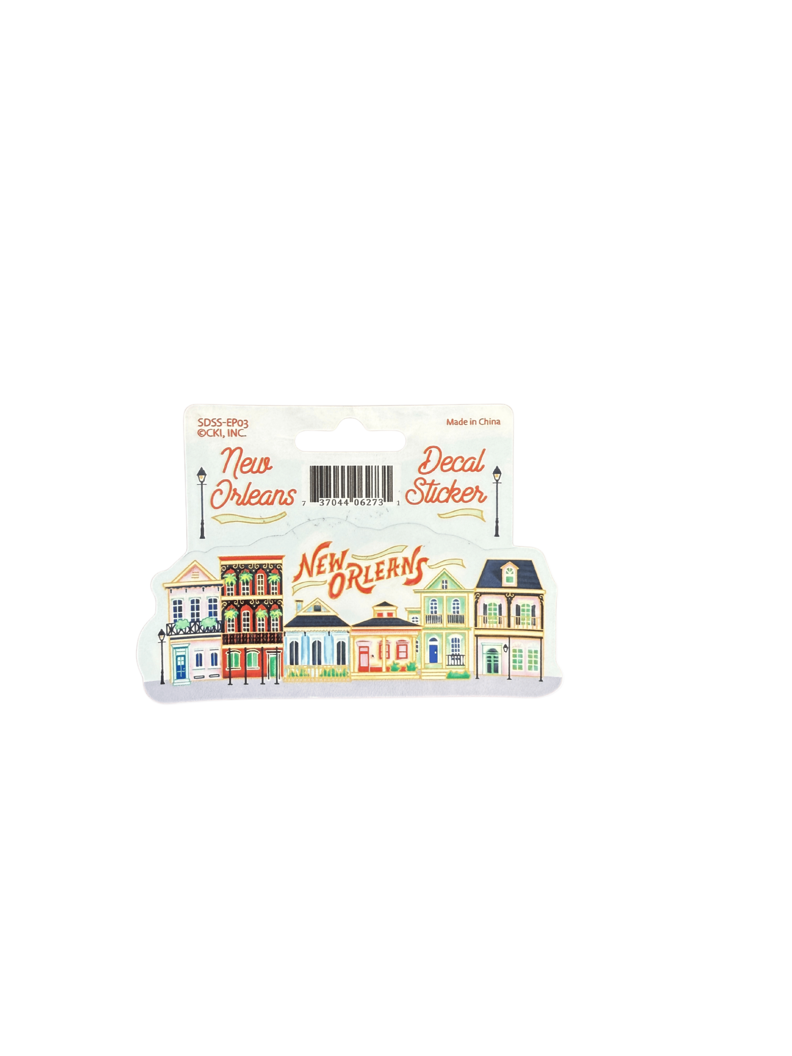 New Orleans Row Houses vinyl sticker with colorful Creole cottages and French Quarter–style houses.