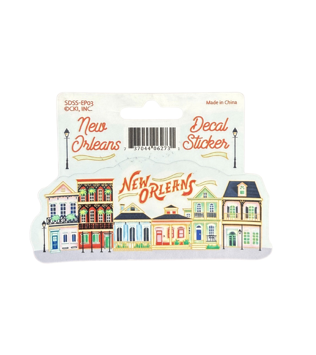 Sticker featuring a colorful row of classic New Orleans shotgun houses with the text “New Orleans” in bold script above.