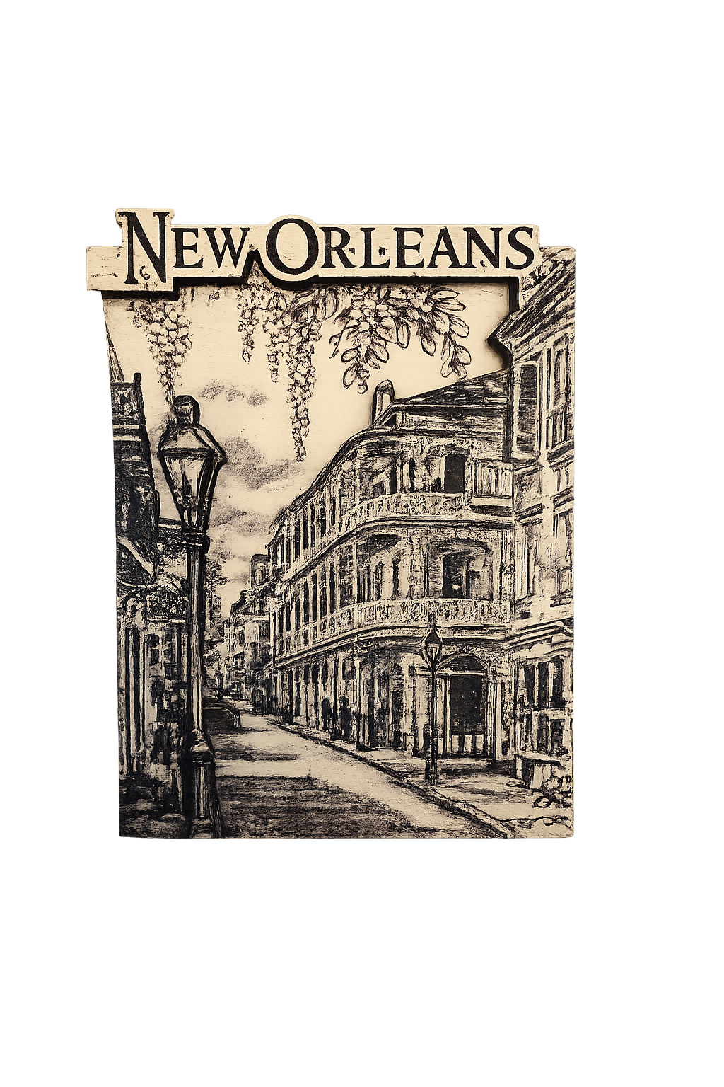 New Orleans Street Scene Wood Raised Magnet