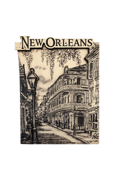New Orleans Street Scene Wood Raised Magnet