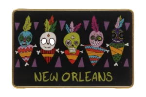 Colorful skeleton design with 'New Orleans' text on a black background