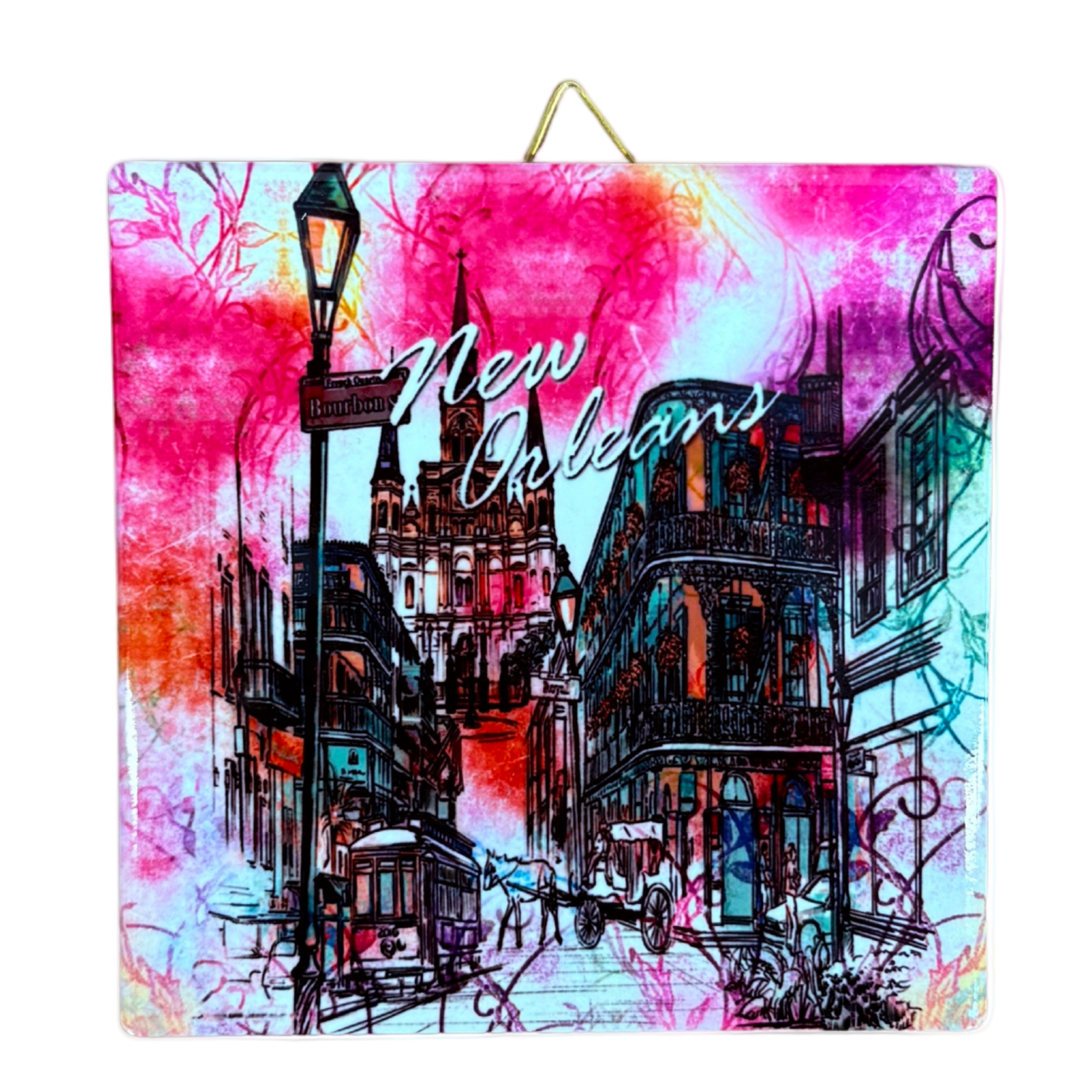 New Orleans Pink Pastel Scenes Ceremic Tile
