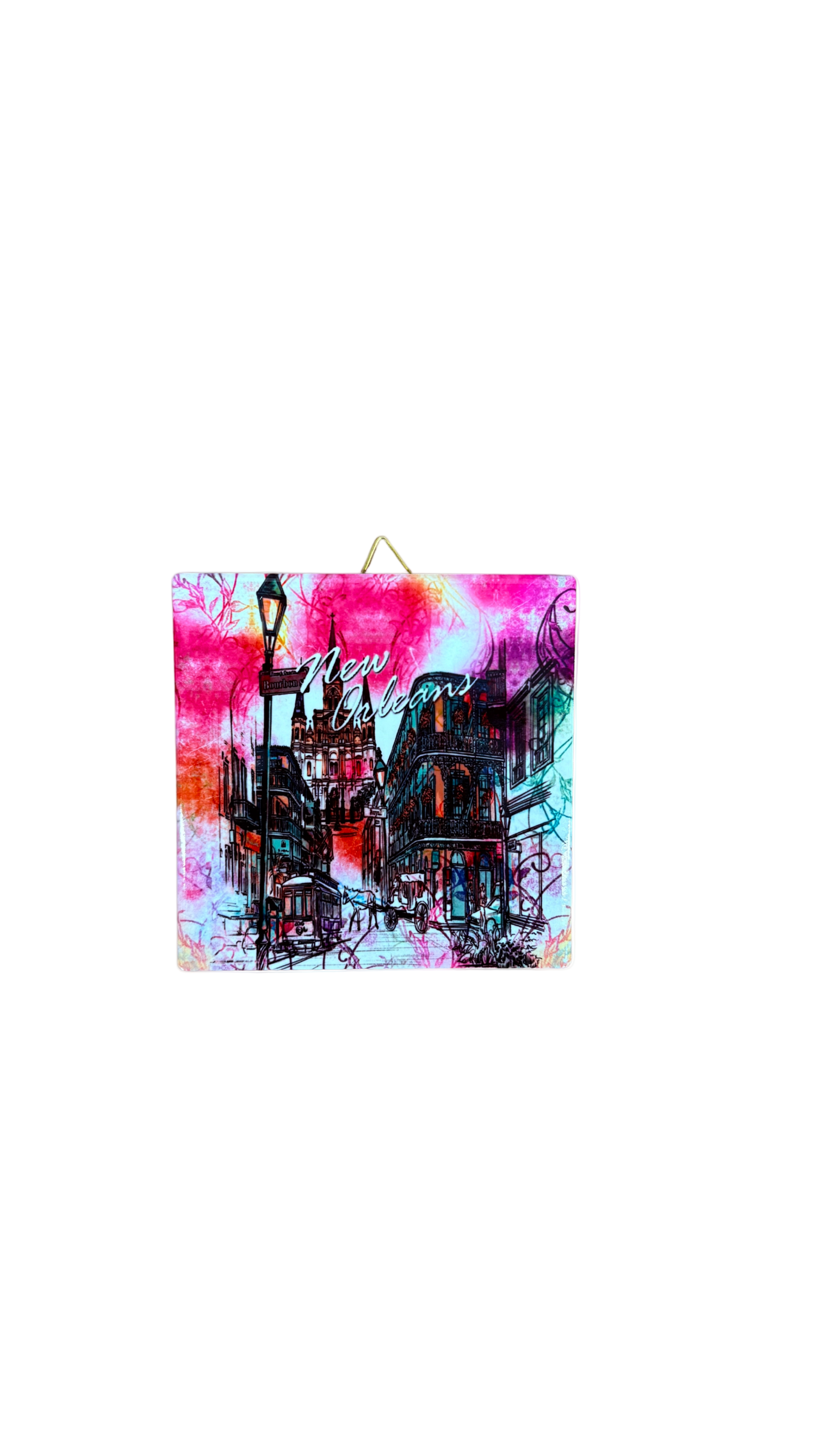 New Orleans Pink Pastel Scenes Ceremic Tile/Coaster