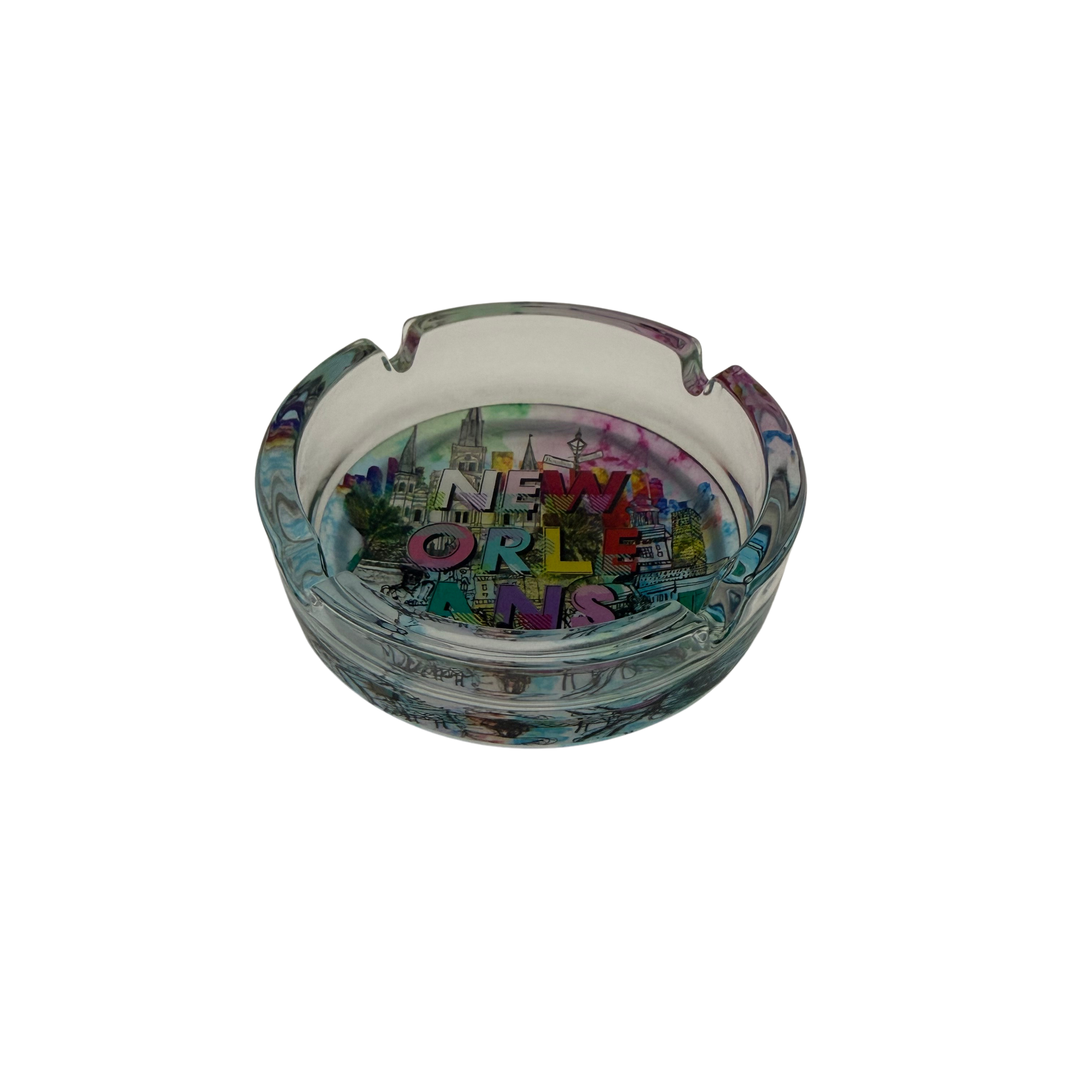 New Orleans Round Pastel Glass Ashtray