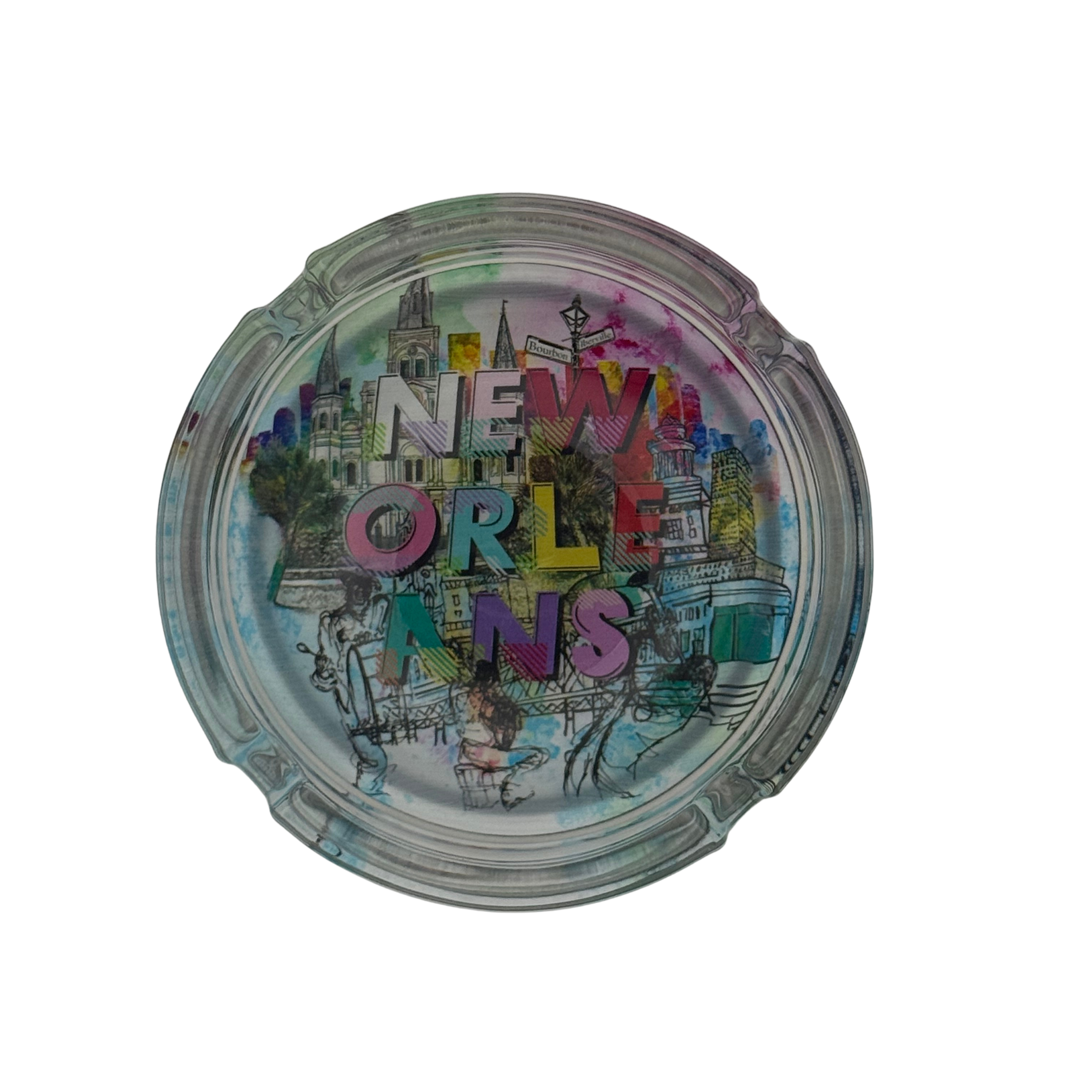New Orleans Round Pastel Glass Ashtray
