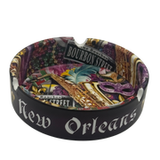 New Orleans Saxophone Ceramic Ashtray with Mardi Gras Design & Bourbon Street Sign