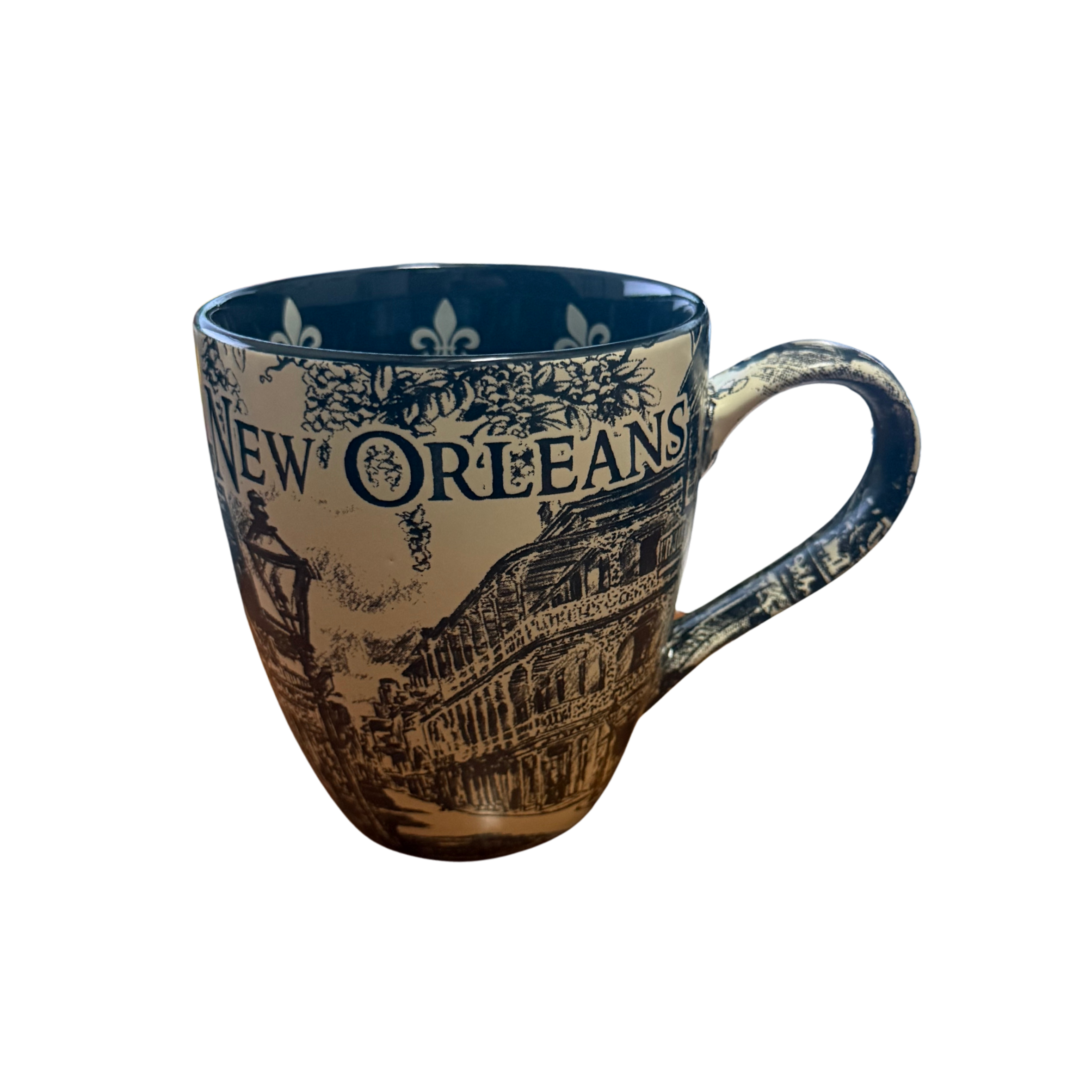 New Orleans French Quarter Street Scene Harbor Mug with Fleur-de-Lis Interior